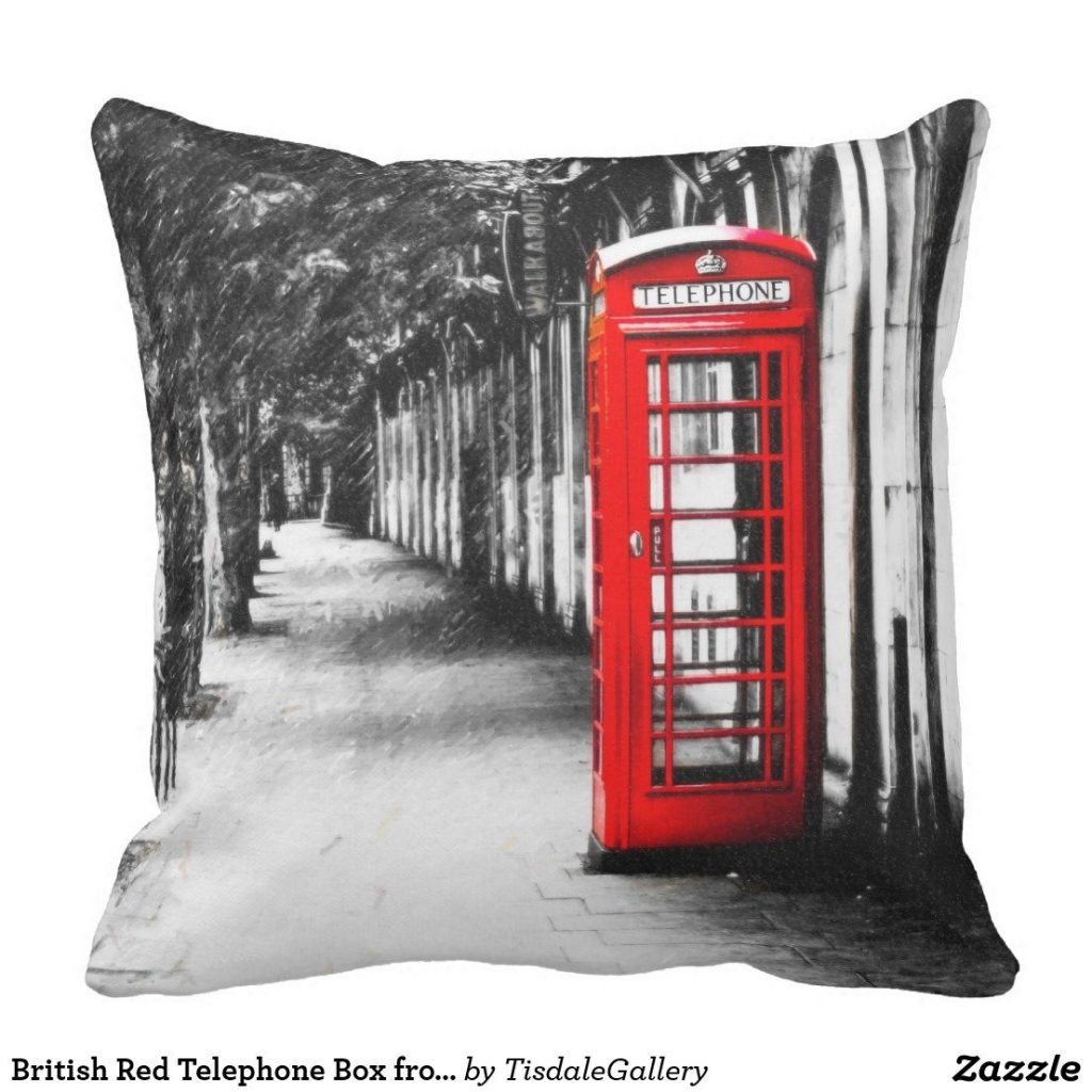 Red Telephone Box Throw Pillow - Classic British Design